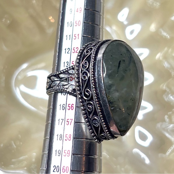 Green Prehnite Natural Gemstone Sterling Silver Statement Ring - Picture 3 of 6